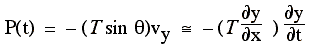 P = - T sin theta v_y = - T dy/dx dy/dt