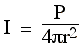 I = P/(4 pi r^2)